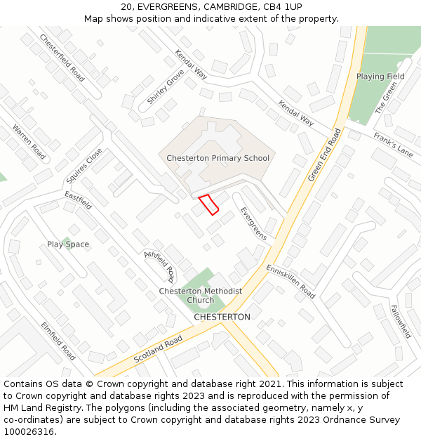 20, EVERGREENS, CAMBRIDGE, CB4 1UP: Location map and indicative extent of plot