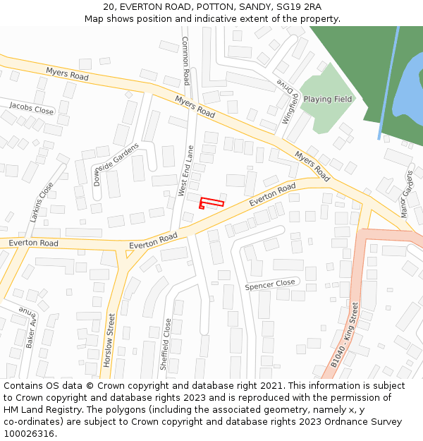 20, EVERTON ROAD, POTTON, SANDY, SG19 2RA: Location map and indicative extent of plot