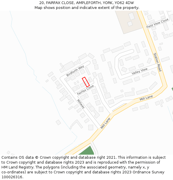 20, FAIRFAX CLOSE, AMPLEFORTH, YORK, YO62 4DW: Location map and indicative extent of plot