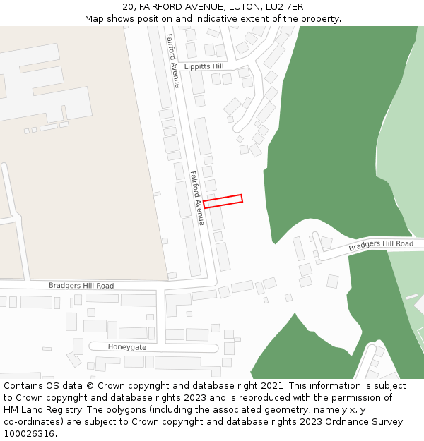 20, FAIRFORD AVENUE, LUTON, LU2 7ER: Location map and indicative extent of plot