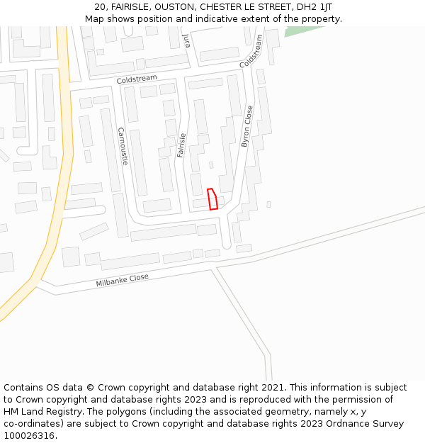 20, FAIRISLE, OUSTON, CHESTER LE STREET, DH2 1JT: Location map and indicative extent of plot