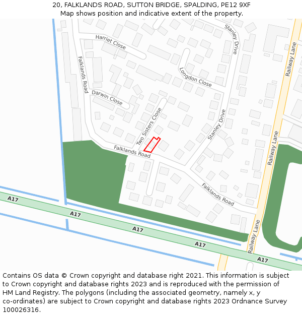 20, FALKLANDS ROAD, SUTTON BRIDGE, SPALDING, PE12 9XF: Location map and indicative extent of plot