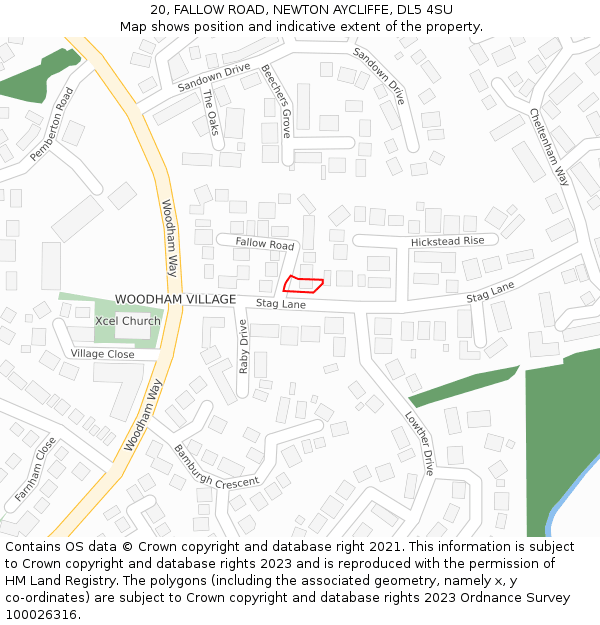 20, FALLOW ROAD, NEWTON AYCLIFFE, DL5 4SU: Location map and indicative extent of plot