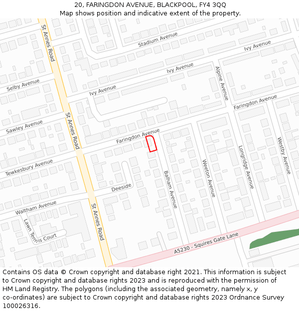 20, FARINGDON AVENUE, BLACKPOOL, FY4 3QQ: Location map and indicative extent of plot