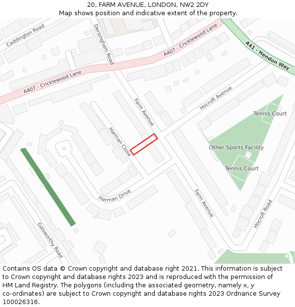 20, FARM AVENUE, LONDON, NW2 2DY: Location map and indicative extent of plot