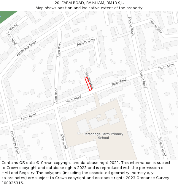 20, FARM ROAD, RAINHAM, RM13 9JU: Location map and indicative extent of plot