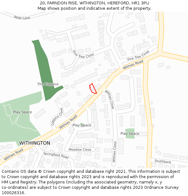 20, FARNDON RISE, WITHINGTON, HEREFORD, HR1 3PU: Location map and indicative extent of plot