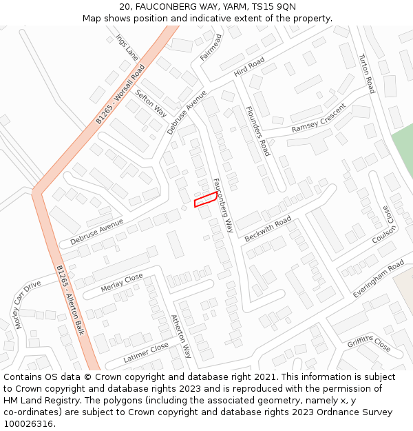20, FAUCONBERG WAY, YARM, TS15 9QN: Location map and indicative extent of plot