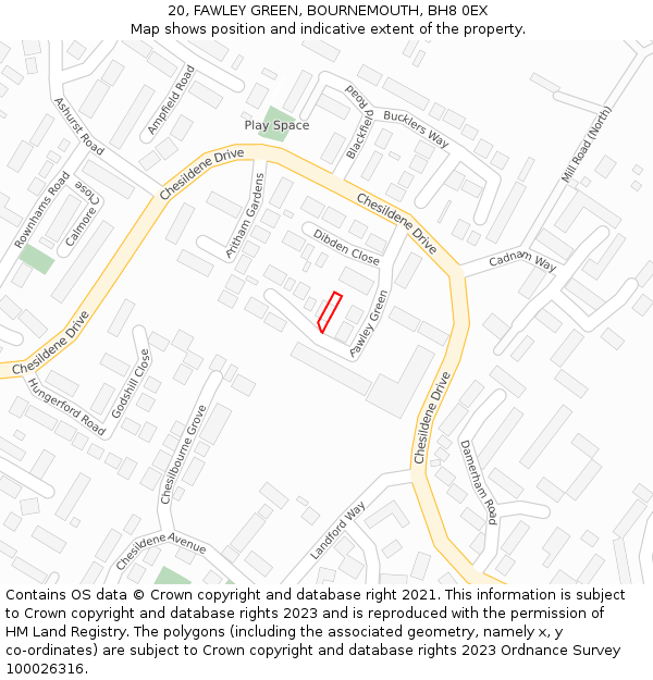 20, FAWLEY GREEN, BOURNEMOUTH, BH8 0EX: Location map and indicative extent of plot