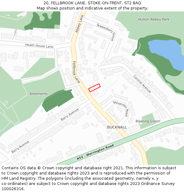 20, FELLBROOK LANE, STOKE-ON-TRENT, ST2 8AQ: Location map and indicative extent of plot