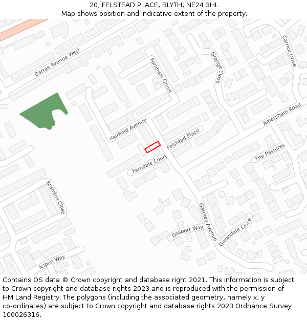 20, FELSTEAD PLACE, BLYTH, NE24 3HL: Location map and indicative extent of plot