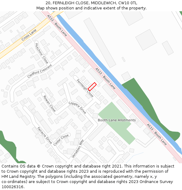 20, FERNLEIGH CLOSE, MIDDLEWICH, CW10 0TL: Location map and indicative extent of plot