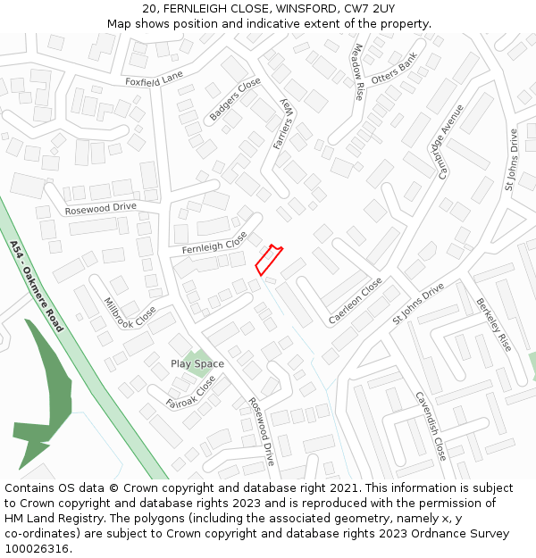 20, FERNLEIGH CLOSE, WINSFORD, CW7 2UY: Location map and indicative extent of plot