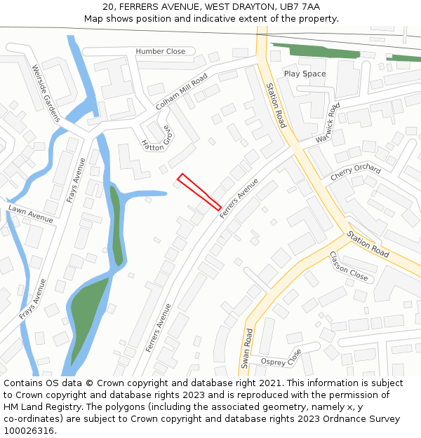 20, FERRERS AVENUE, WEST DRAYTON, UB7 7AA: Location map and indicative extent of plot