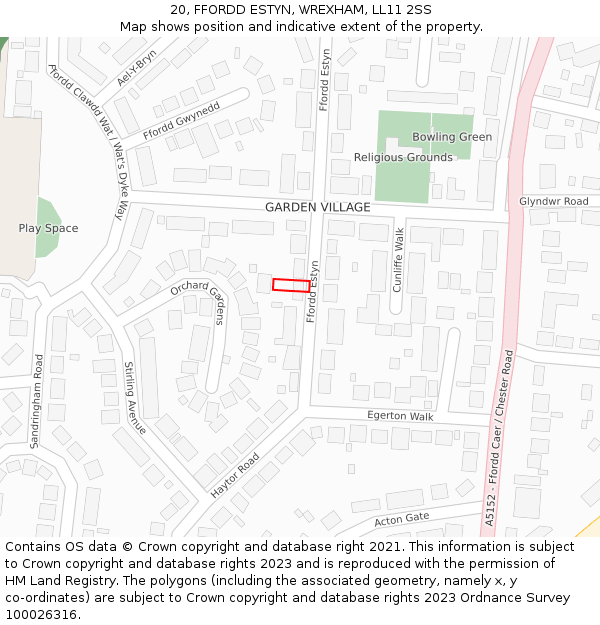 20, FFORDD ESTYN, WREXHAM, LL11 2SS: Location map and indicative extent of plot