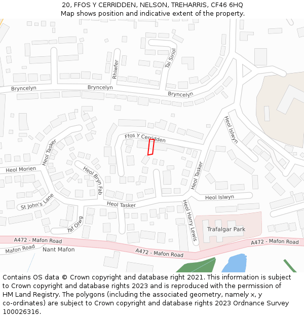 20, FFOS Y CERRIDDEN, NELSON, TREHARRIS, CF46 6HQ: Location map and indicative extent of plot