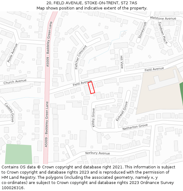 20, FIELD AVENUE, STOKE-ON-TRENT, ST2 7AS: Location map and indicative extent of plot