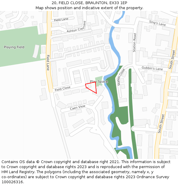 20, FIELD CLOSE, BRAUNTON, EX33 1EP: Location map and indicative extent of plot