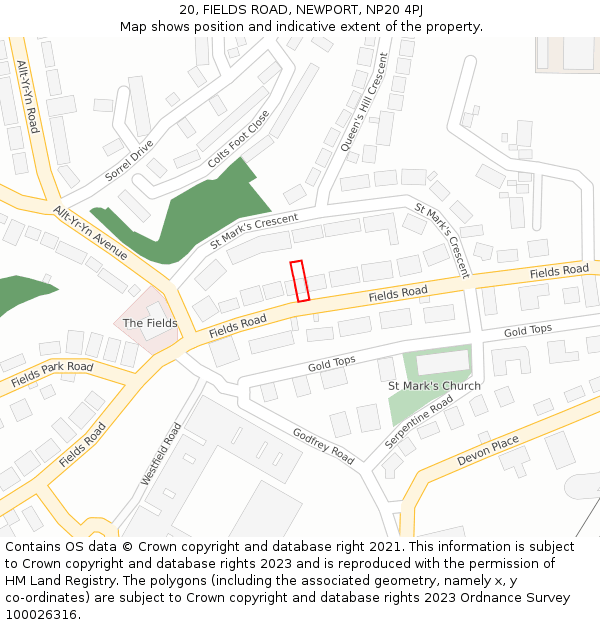 20, FIELDS ROAD, NEWPORT, NP20 4PJ: Location map and indicative extent of plot