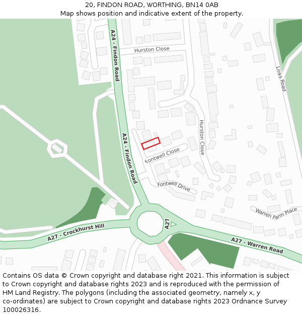 20, FINDON ROAD, WORTHING, BN14 0AB: Location map and indicative extent of plot