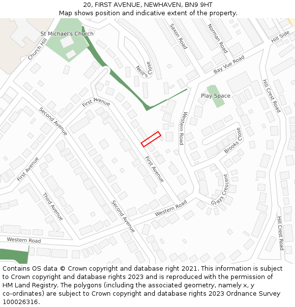 20, FIRST AVENUE, NEWHAVEN, BN9 9HT: Location map and indicative extent of plot