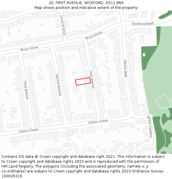 20, FIRST AVENUE, WICKFORD, SS11 8RA: Location map and indicative extent of plot