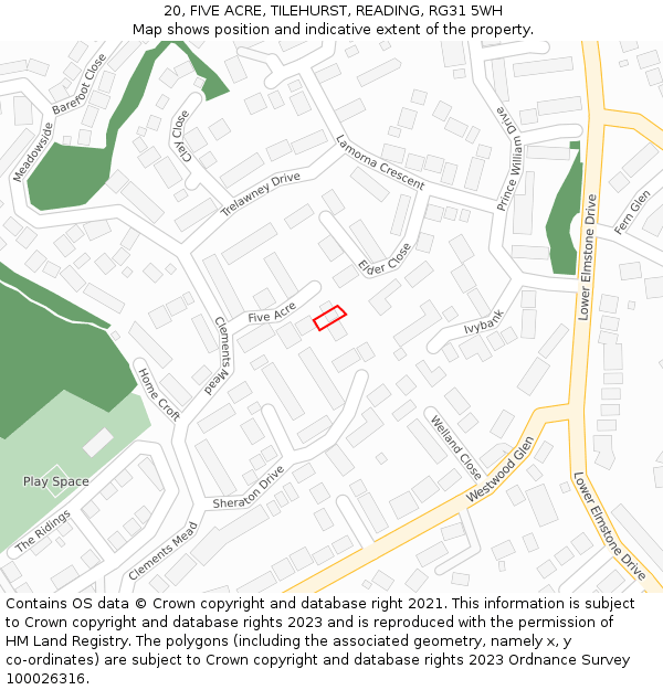 20, FIVE ACRE, TILEHURST, READING, RG31 5WH: Location map and indicative extent of plot