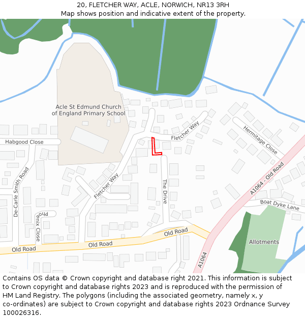 20, FLETCHER WAY, ACLE, NORWICH, NR13 3RH: Location map and indicative extent of plot