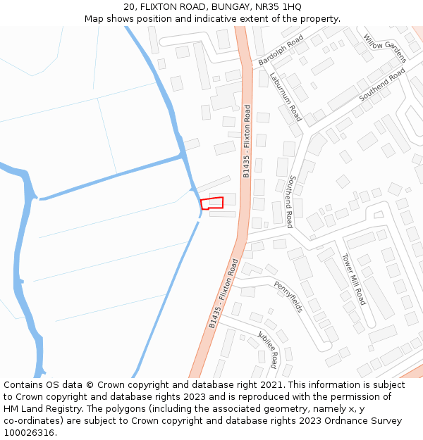 20, FLIXTON ROAD, BUNGAY, NR35 1HQ: Location map and indicative extent of plot