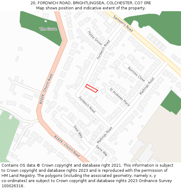 20, FORDWICH ROAD, BRIGHTLINGSEA, COLCHESTER, CO7 0RE: Location map and indicative extent of plot