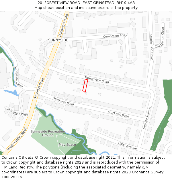 20, FOREST VIEW ROAD, EAST GRINSTEAD, RH19 4AR: Location map and indicative extent of plot