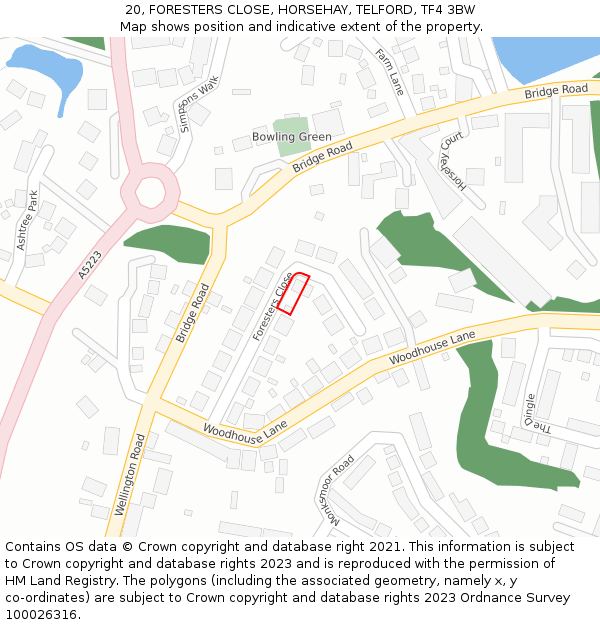 20, FORESTERS CLOSE, HORSEHAY, TELFORD, TF4 3BW: Location map and indicative extent of plot