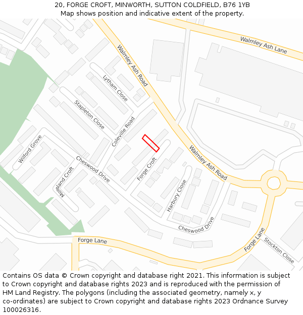 20, FORGE CROFT, MINWORTH, SUTTON COLDFIELD, B76 1YB: Location map and indicative extent of plot