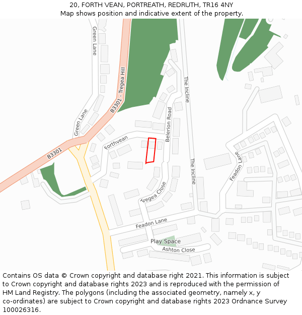 20, FORTH VEAN, PORTREATH, REDRUTH, TR16 4NY: Location map and indicative extent of plot