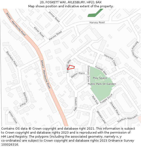 20, FOSKETT WAY, AYLESBURY, HP21 9AX: Location map and indicative extent of plot