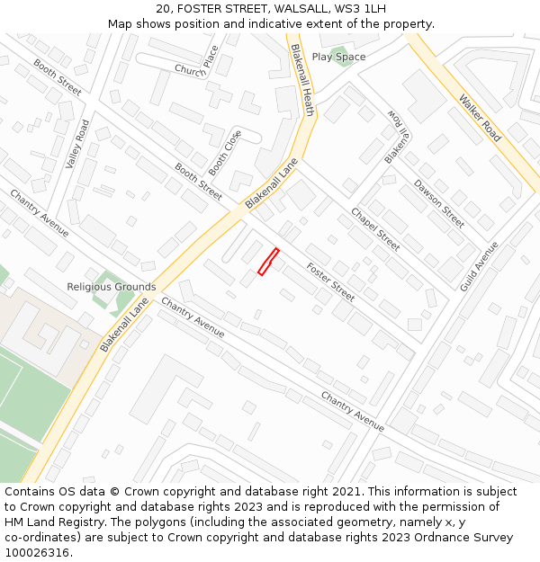 20, FOSTER STREET, WALSALL, WS3 1LH: Location map and indicative extent of plot