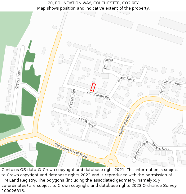 20, FOUNDATION WAY, COLCHESTER, CO2 9FY: Location map and indicative extent of plot