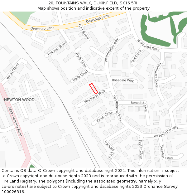 20, FOUNTAINS WALK, DUKINFIELD, SK16 5RH: Location map and indicative extent of plot