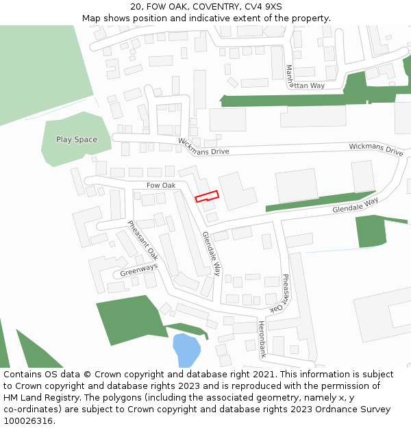 20, FOW OAK, COVENTRY, CV4 9XS: Location map and indicative extent of plot