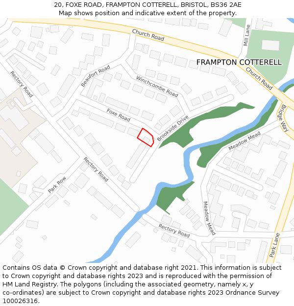 20, FOXE ROAD, FRAMPTON COTTERELL, BRISTOL, BS36 2AE: Location map and indicative extent of plot