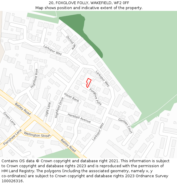 20, FOXGLOVE FOLLY, WAKEFIELD, WF2 0FF: Location map and indicative extent of plot