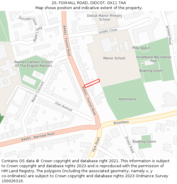 20, FOXHALL ROAD, DIDCOT, OX11 7AA: Location map and indicative extent of plot