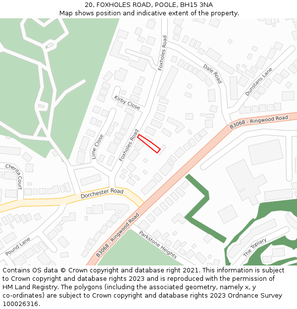 20, FOXHOLES ROAD, POOLE, BH15 3NA: Location map and indicative extent of plot