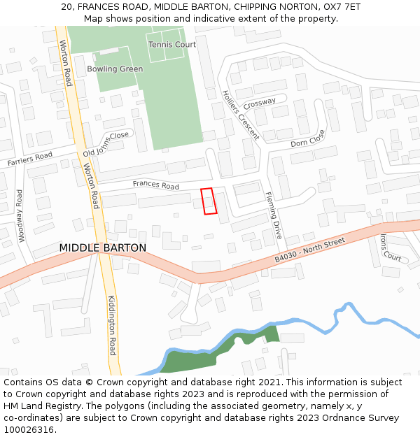 20, FRANCES ROAD, MIDDLE BARTON, CHIPPING NORTON, OX7 7ET: Location map and indicative extent of plot