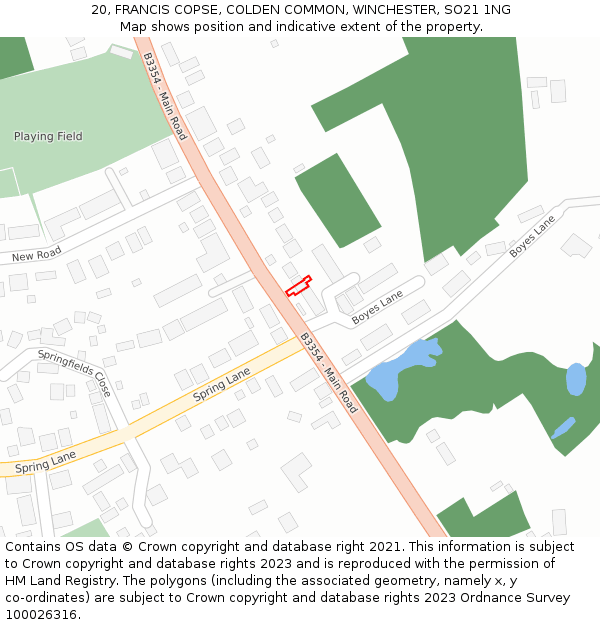 20, FRANCIS COPSE, COLDEN COMMON, WINCHESTER, SO21 1NG: Location map and indicative extent of plot