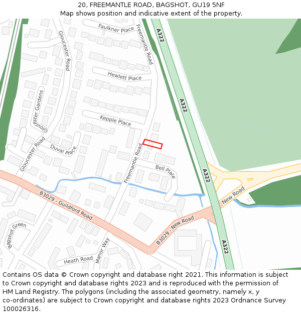 20, FREEMANTLE ROAD, BAGSHOT, GU19 5NF: Location map and indicative extent of plot