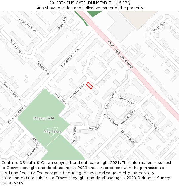 20, FRENCHS GATE, DUNSTABLE, LU6 1BQ: Location map and indicative extent of plot