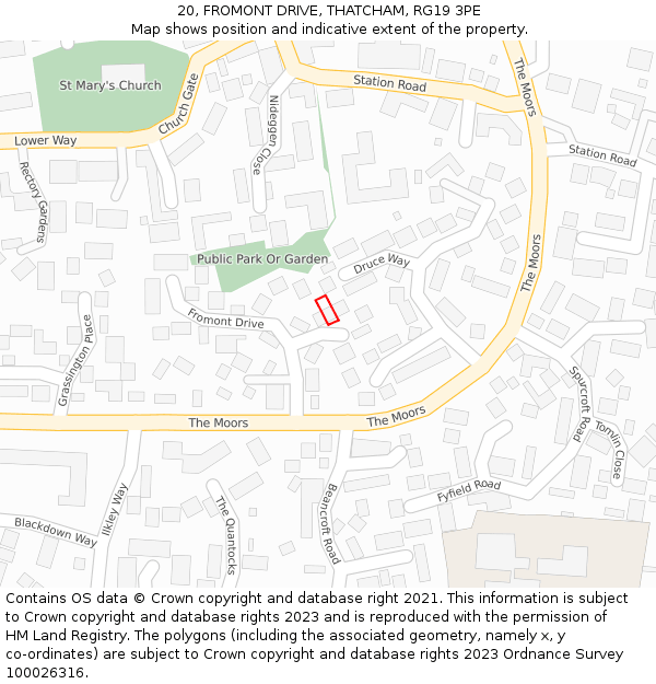 20, FROMONT DRIVE, THATCHAM, RG19 3PE: Location map and indicative extent of plot