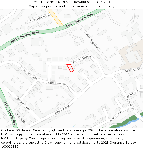 20, FURLONG GARDENS, TROWBRIDGE, BA14 7HB: Location map and indicative extent of plot