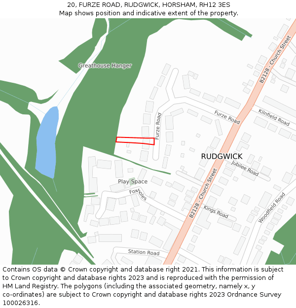 20, FURZE ROAD, RUDGWICK, HORSHAM, RH12 3ES: Location map and indicative extent of plot